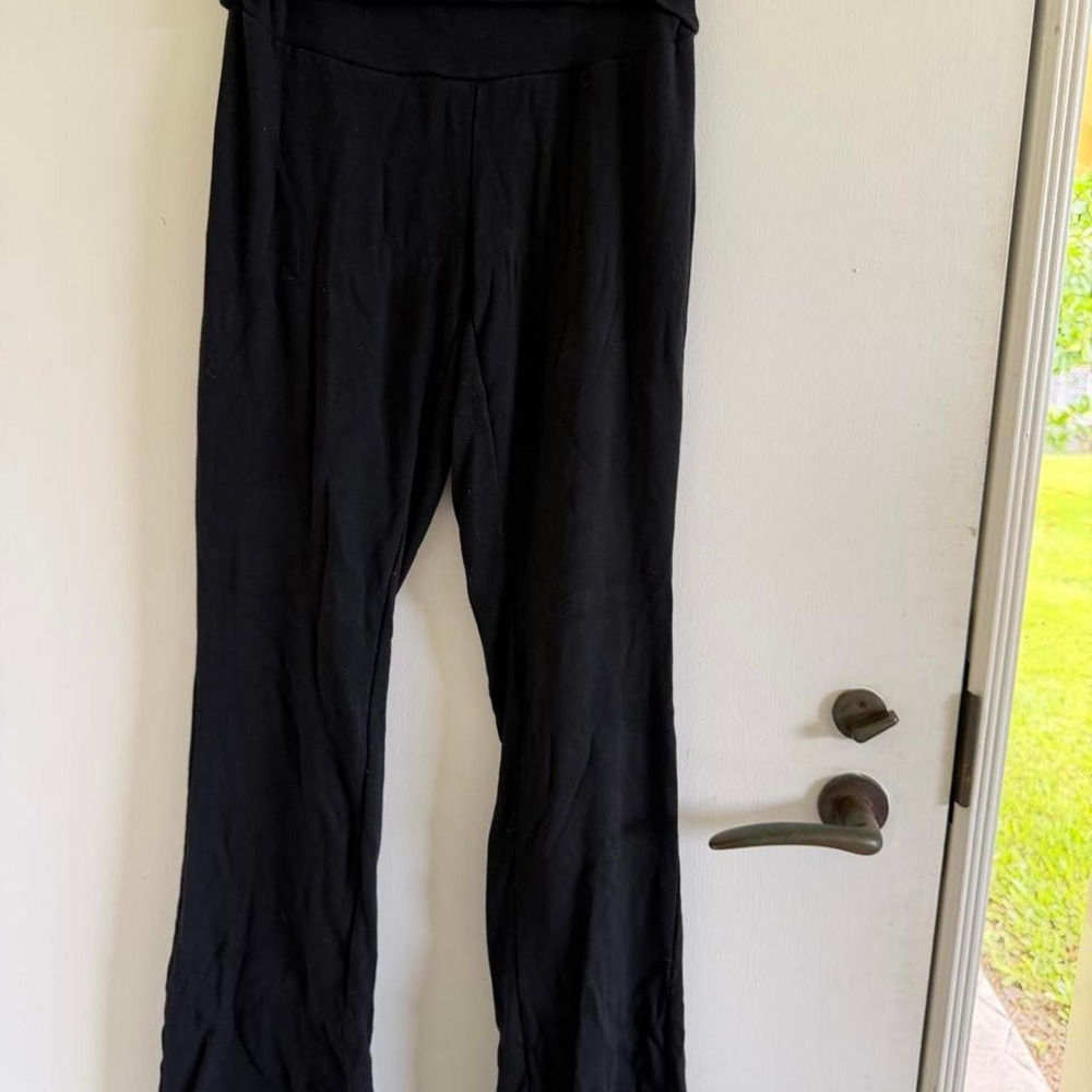 Chrome Riot Black Fold Over Flare Pants Women Small Goth Yoga Leggings